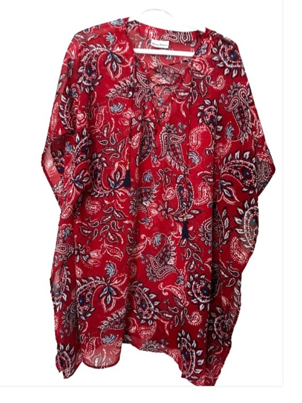 Tommy Bahama Plus 2X Swim Cover up Red and Blue Paisley Fabric Very lightweight
